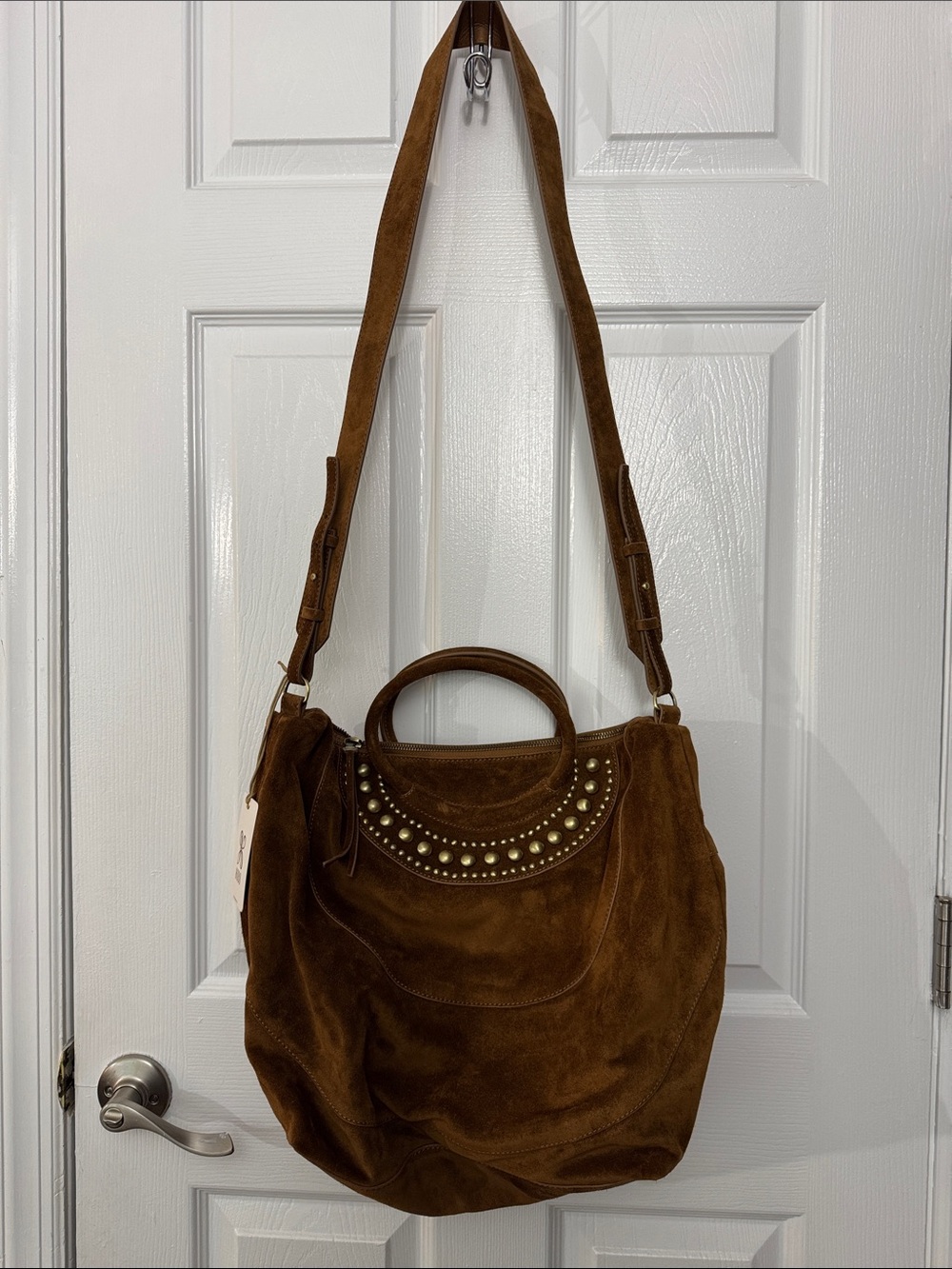 HOBO Brown Suede Studded Shoulder Tote
